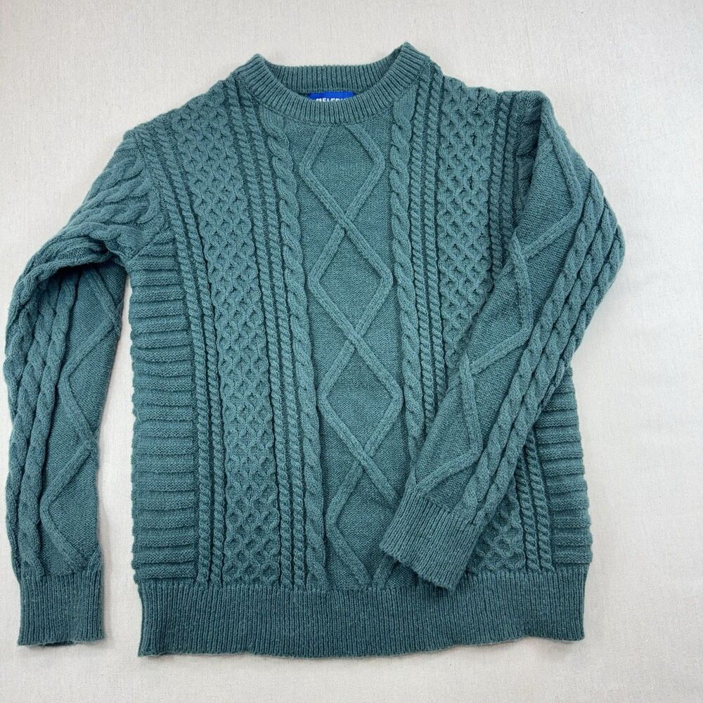 Aelfric Eden Size Large Green Cable Knit Pullover Fisherman's Sweater